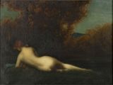 an image of a painting of a nude woman laying on the ground