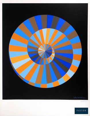 une image représentant un motif circulaire bleu, orange et noir