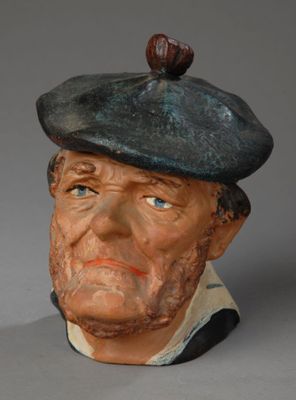 Pot à tabac Terre cuite , polychrome vernissée fin