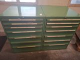 une image représentant une armoire métallique verte munie de tiroirs et de tiroirs