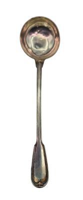 a silver spoon with a spoon handle on a white background