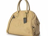 chanel beige leather handbag with cc logo