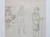 drawing of a couple of people standing next to each other in a room