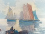a painting of a group of people on a boat
