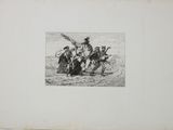 a black and white drawing of a group of men on horseback