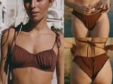three pictures of a woman in a bikini and a man in a suit