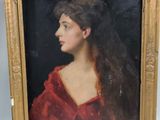 portrait d'une femme en robe rouge dans un cadre doré