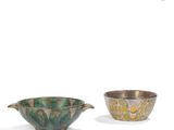 two small bowls with handles and handles are sitting side by side