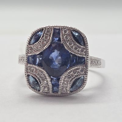 Bague OR Gris DE Style Art Deco Sertie DE Saphirs ET Diamant…