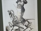 a book with a drawing of a man riding a horse