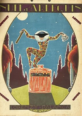 an old poster of a man on a barrel with a baseball bat in his hand
