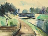 une aquarelle représentant un bus sur la route