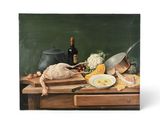 une photo d'un tableau représentant une table sur laquelle se trouvent des plats