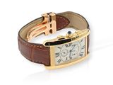 an image of a gold and brown watch with a brown strap