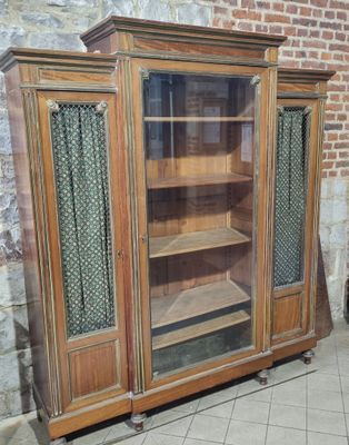 Bibliothèque en bois et placage d'acajou avec incrustations …