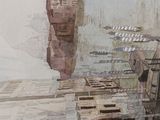 a painting of a building with a clock on it