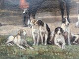 a painting of a group of dogs sitting in the grass
