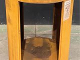 a small wooden table with a hole in the middle of it