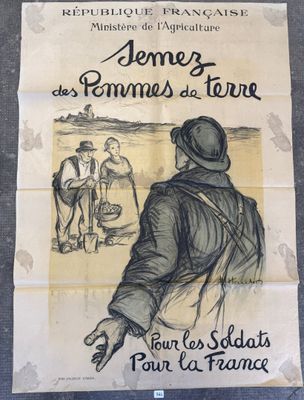 french poster of farmer and farmer in field with cows in background