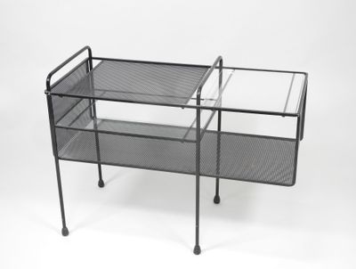an image of a metal and glass side table
