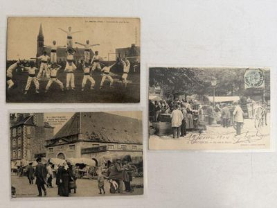plusieurs vieilles photos en noir et blanc représentant des personnes et des bâtiments