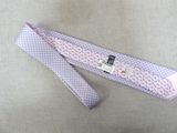 purple and white neck tie with a pink and blue design on it
