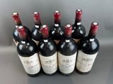 six bottles of wine are lined up in a row on a table
