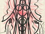 dessin représentant le visage d'une femme aux cheveux roses, dans un cadre noir