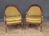 pair of french art deco armchairs in walnut and velvet upholstered