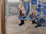 painting of a man with a sword and a woman in a blue dress
