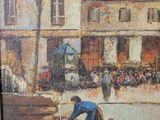 a painting of a woman washing dishes in the street