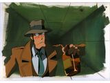 cartoon of a man in a suit and hat holding a gun