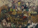 un tableau accroché au mur d'une pièce où se trouvent de nombreux objets