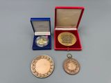 deux médailles d'or et une médaille d'argent dans un coffret rouge
