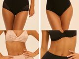 quatre photos différentes d'une femme portant un haut de sport noir et une culotte