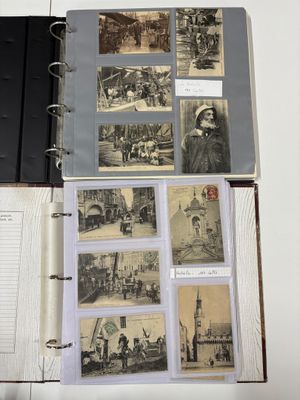 an open book with pictures of people and buildings on it