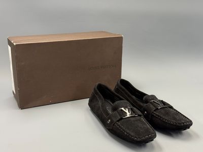 louis vuitton black sued loafer shoes