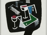 une photo d'un tableau représentant un homme avec un verre de vin