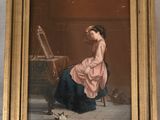 tableau représentant une femme en robe rose assise sur une chaise