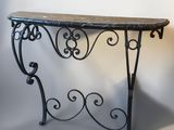 wrought iron console table with marble top