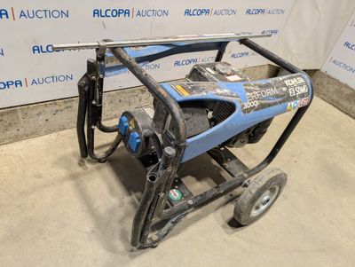 une machine bleue et noire posée sur un sol en béton