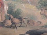 a painting of a woman and some animals in a field