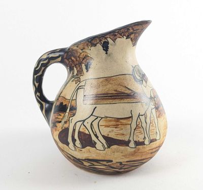 a vase with a picture of a man and a horse on it