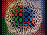 an image of a painting of a multicolored sphere on a black background