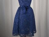 strapless blue lace dress with bow