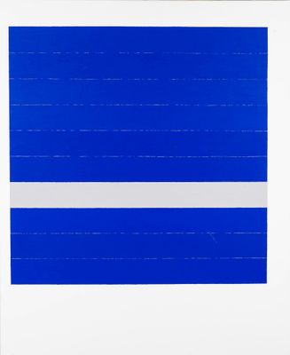 an image of a blue and white painting on a white wall