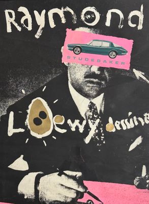 a poster of a man in a suit with a car on it