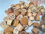 a pile of wooden numbers on a table
