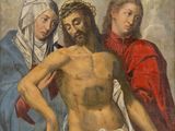 an image of a painting of jesus on the cross with other people