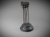 an image of a metal sculpture of a horse on a pedestal